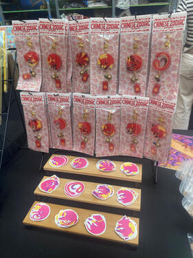 Chinese Zodiac Keychains &amp; Stickers Display @ Towson University Art Sale, Spring 2025