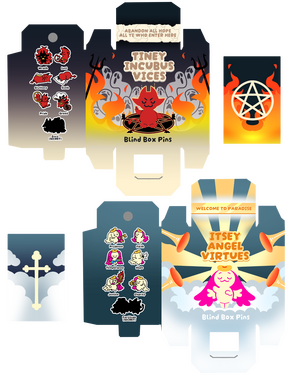 Itsey Angel &amp; Tiney Incubus Mystery Pins Packaging, Fall 2025
