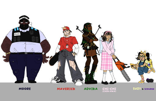 Lineup of Protagonists for BLACK FRIDAY, beat-em-up video game concept, 2025